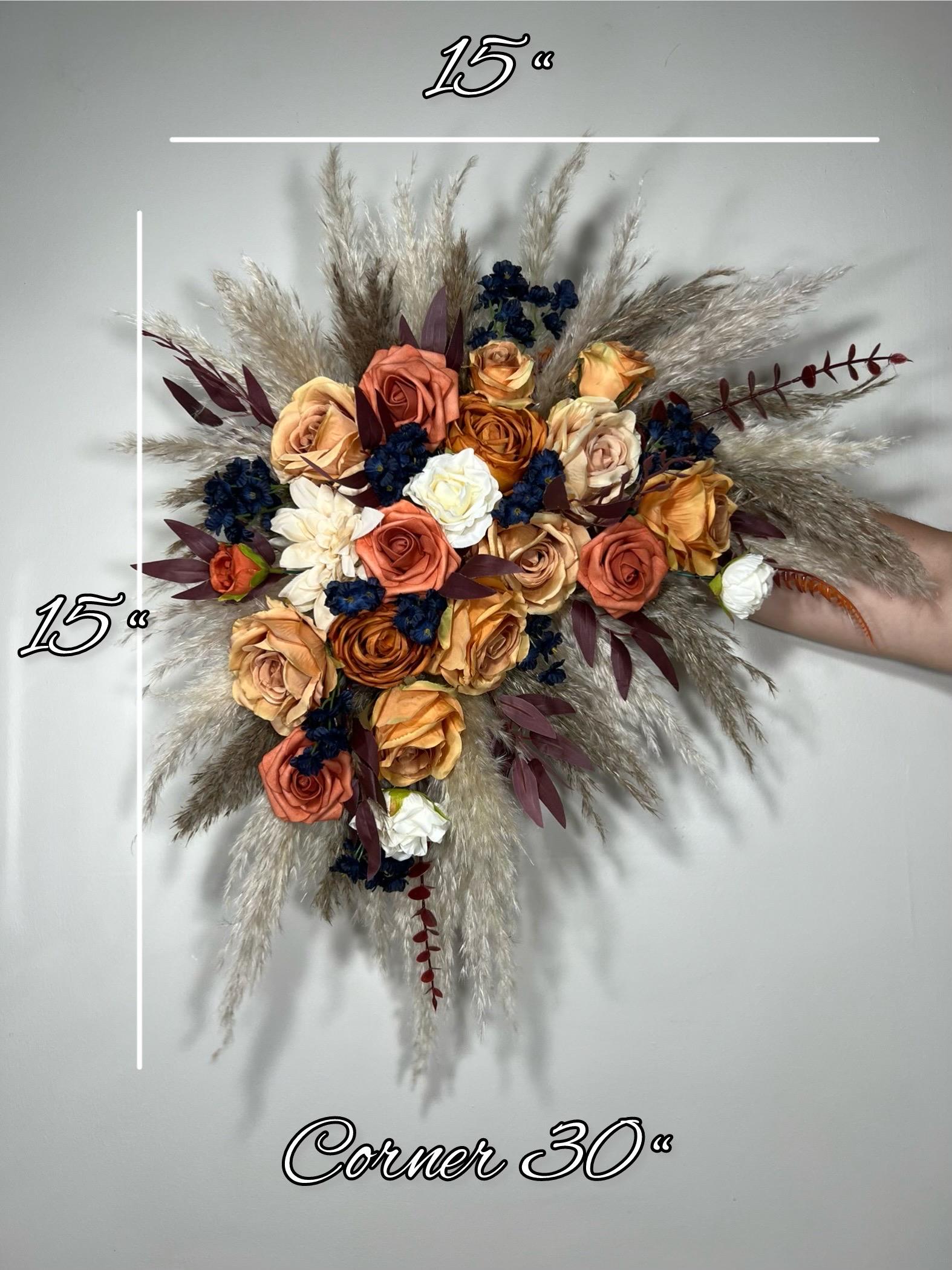 Orange Arch Arrangement Wedding Corner Arrangement Pampas Grass Rust Navy Blue Arch Arrangement Terracotta Aisle Arrangement Burnt Orange