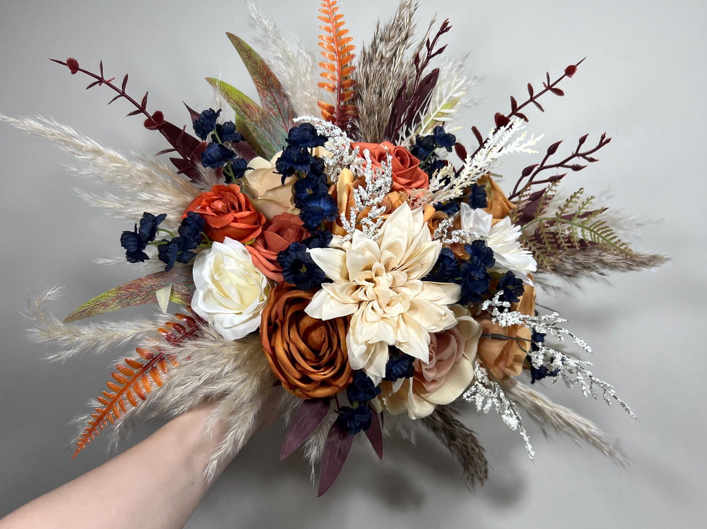 Orange Bouquet Wedding Bridal Navy Blue Bouquet Terracotta Champagne Bridesmaids Bouquet Rust Navy Blue Pampas Grass Fall Burnt Orange