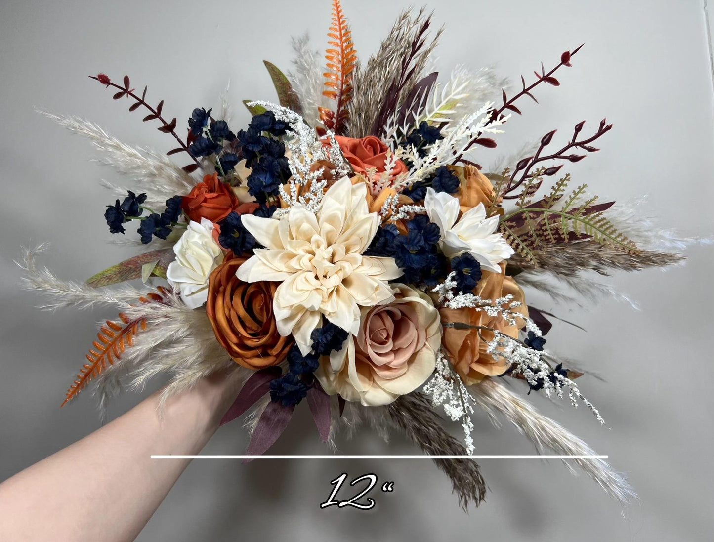 Orange Bouquet Wedding Bridal Navy Blue Bouquet Terracotta Champagne Bridesmaids Bouquet Rust Navy Blue Pampas Grass Fall Burnt Orange