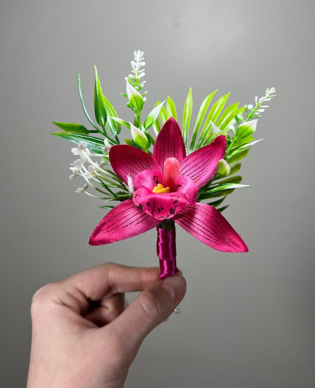 Orchid Pocket Boutonniere Wedding Tropical Groom Boutonnière Fuchsia Beach Square Groomsmen Pocket Boutonniere Orchid Hot Pink Deep Tropical