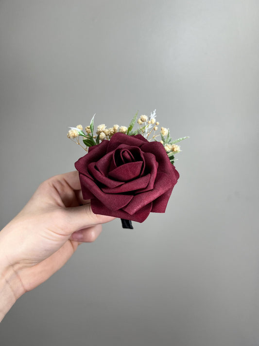 Burgundy Boutonniere Wedding Groom Burgundy Boutonnière Red Groomsmen Boutonnière Groom Artificial Flowers