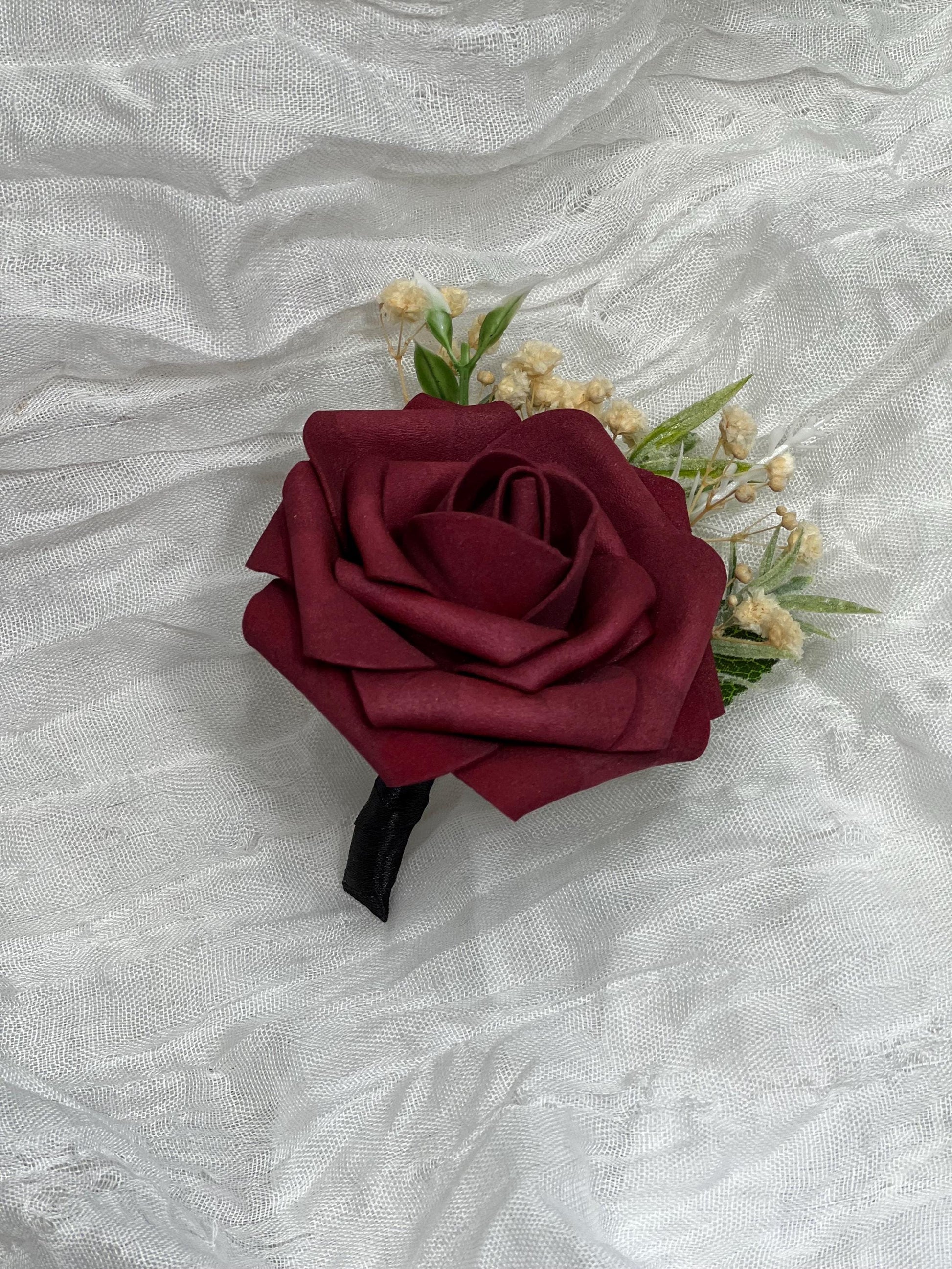 Burgundy Boutonniere Wedding Groom Burgundy Boutonnière Red Groomsmen Boutonnière Groom Artificial Flowers