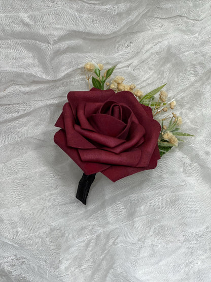 Burgundy Boutonniere Wedding Groom Burgundy Boutonnière Red Groomsmen Boutonnière Groom Artificial Flowers