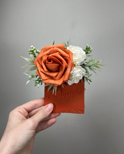 Orange Pocket Boutonniere Wedding Groom Boutonnière Terracotta Square Groomsmen Rust White Pocket Boutonniere Pearl Burnt Orange Reddit