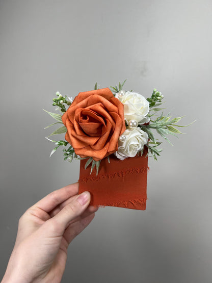 Orange Pocket Boutonniere Wedding Groom Boutonnière Terracotta Square Groomsmen Rust White Pocket Boutonniere Pearl Burnt Orange Reddit