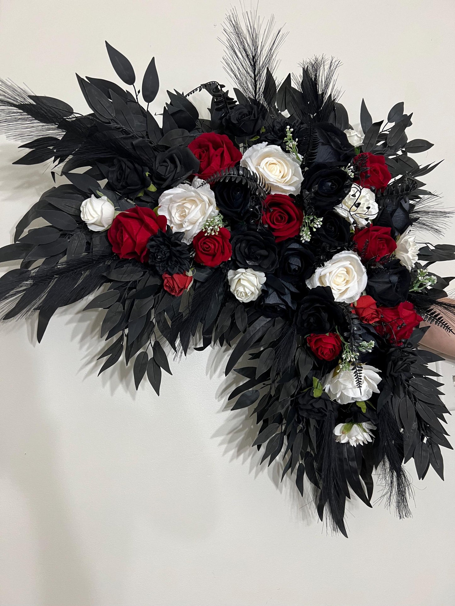 Wedding Arch Arrangement Black Red Arch Aisle Arrangement Curved White Halloween Arbor Arrangement Gothic Black and White Artificial Flowers