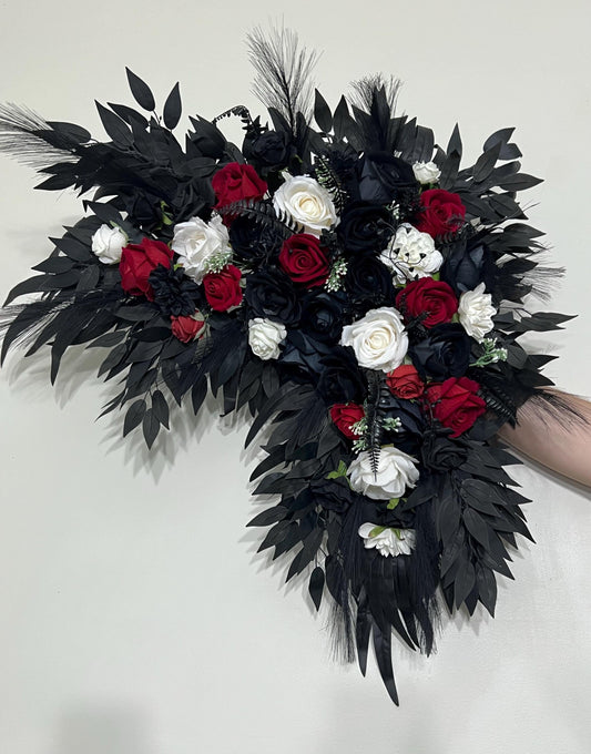 Black Arch Arrangement Wedding Red Arch Aisle Arrangement Corner White Arbor Arrangement Corner Gothic Black White Artificial Flowers