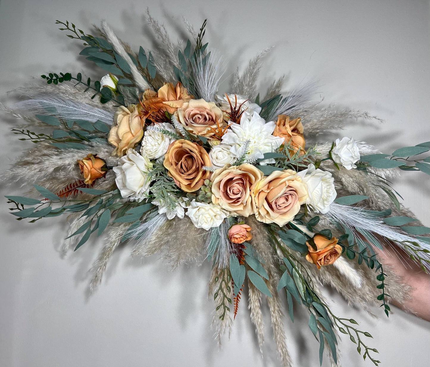 Orange Bouquet Bridal Bouquet White Burnt Orange Ivory Bridesmaids Bouquet Rust Pampas Grass Terracotta Eucalyptus Artificial Flower