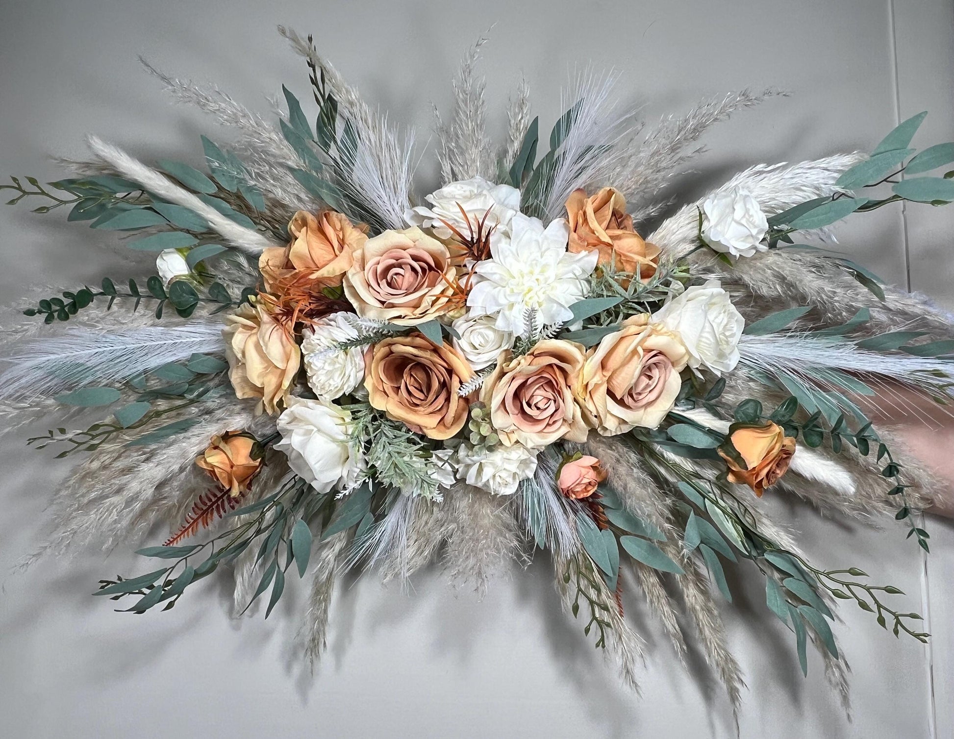 Orange Arch Arrangement Boho Terracotta Burnt Orange White Arch Aisle Arrangement Ivory Arbor Pampas Grass Eucalyptus Artficial Flower
