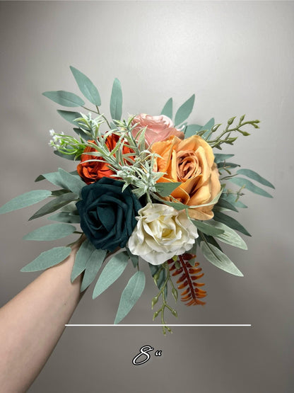 Dark Teal Orange Bouquet Wedding Bridal Bouquet Rust Teal Dusty Rose Bridesmaids Bouquet Dark Teal Terracotta Blush Burnt Orange Eucalyptus