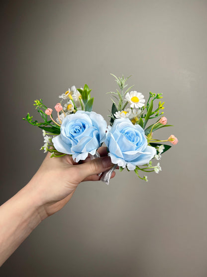 Blue Boutonniere Wedding Groom Dusty Blue Boutonnières Groomsmen Light Blue Sky Groom Boutonnière Wild Flower Chamomile Artificial Flowers