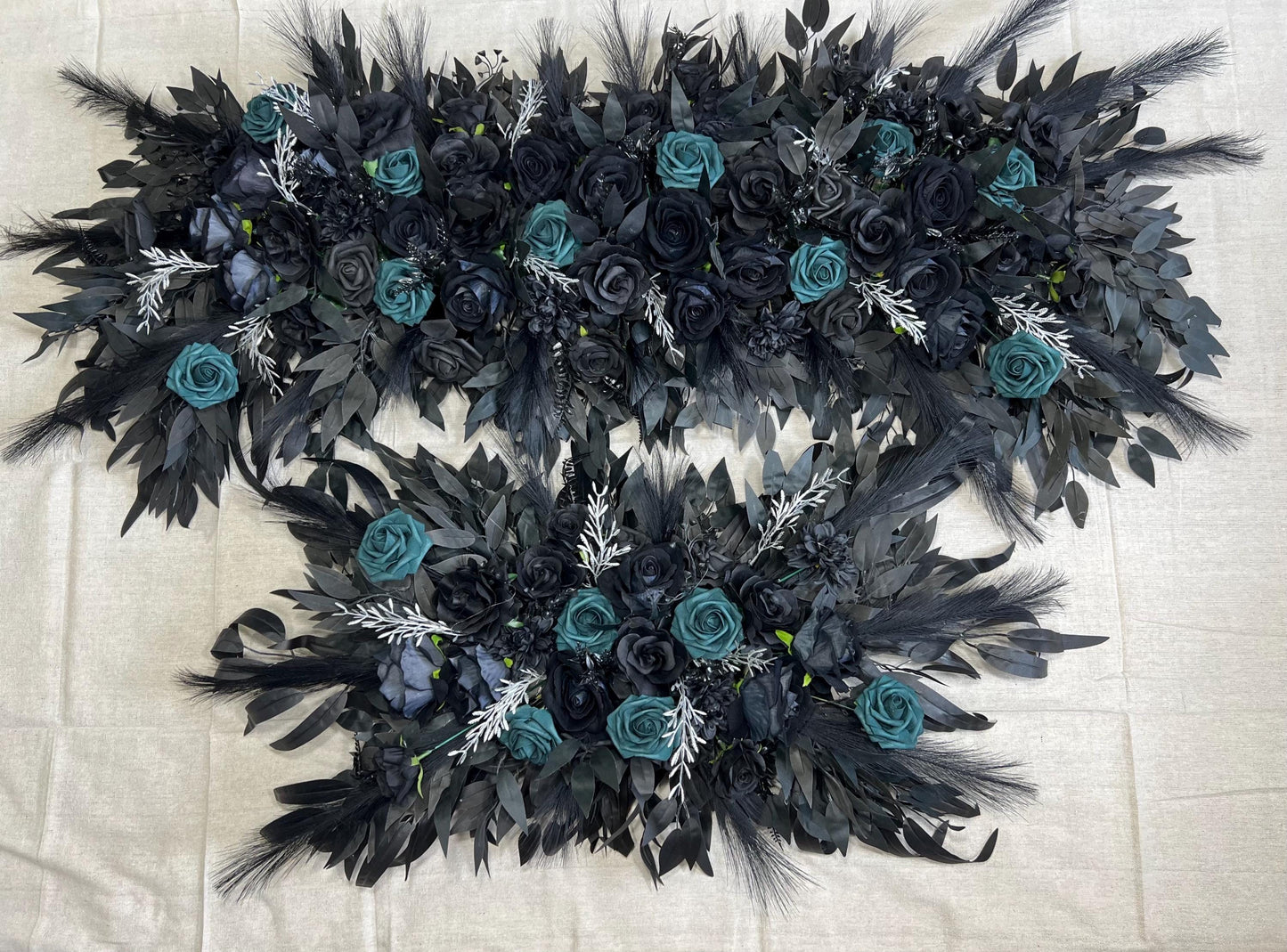 Black Arch Arrangement Black Teal Arch Aisle Arrangement Halloween Decor Gothic Black Dark Teal Arch Arrangement Black Teal