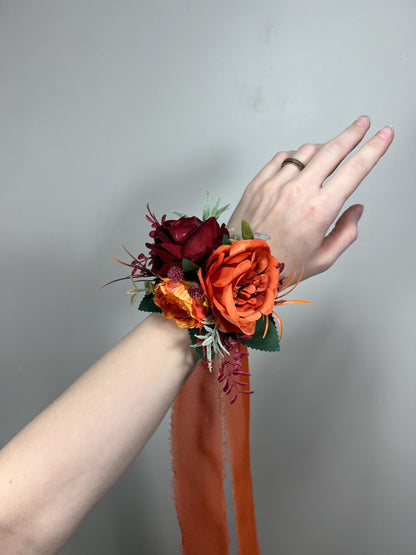 Orange Pocket Boutonniere Terracotta Groom Boutonnière Square Groomsmen Burgundy Burnt Orange Corsage Rust Artificial Flower