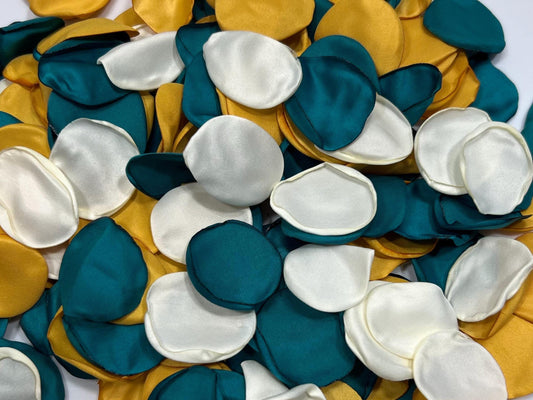 Teal Petals Ivory Wedding Decor Flower Girl Petals Dark Teal Wedding Aisle Decor Flower Petals Teal Gold Ceremony Decor WhiteConfetti