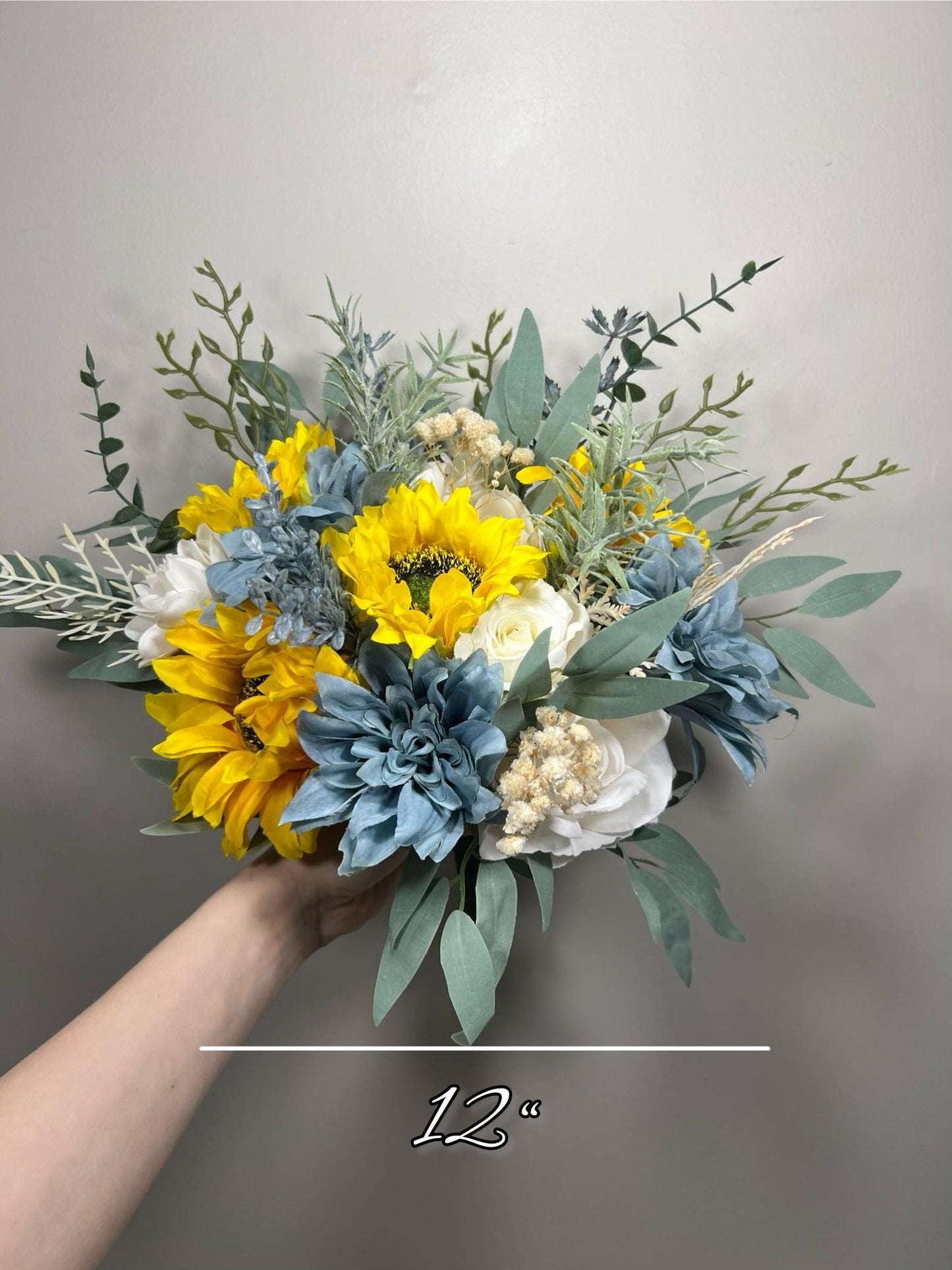 Sunflower Bouquet Bridal White Sunflower Bouquet Dusty Blue Sunflower Bridesmaids Bouquet Blue Sunflower Artificial Flowers