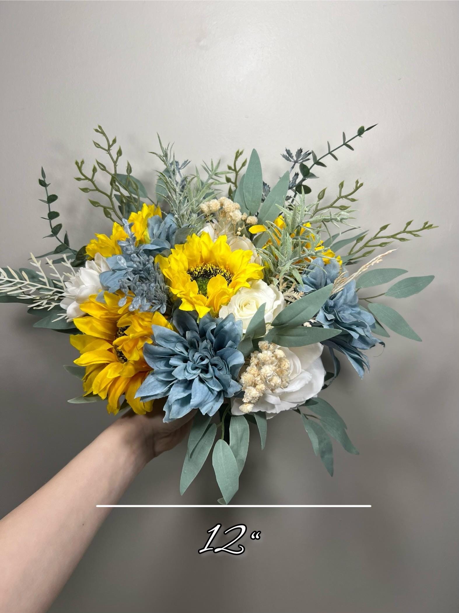 Sunflower Bouquet Bridal White Sunflower Bouquet Dusty Blue Sunflower Bridesmaids Bouquet Blue Sunflower Artificial Flowers Reddit