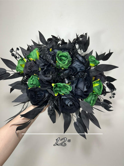 Black Green Bouquet Wedding Bridal Gothic Bouquet Black Dark Green Bridesmaids Bouquet Hunter Green Emerald Black Artificial Flower