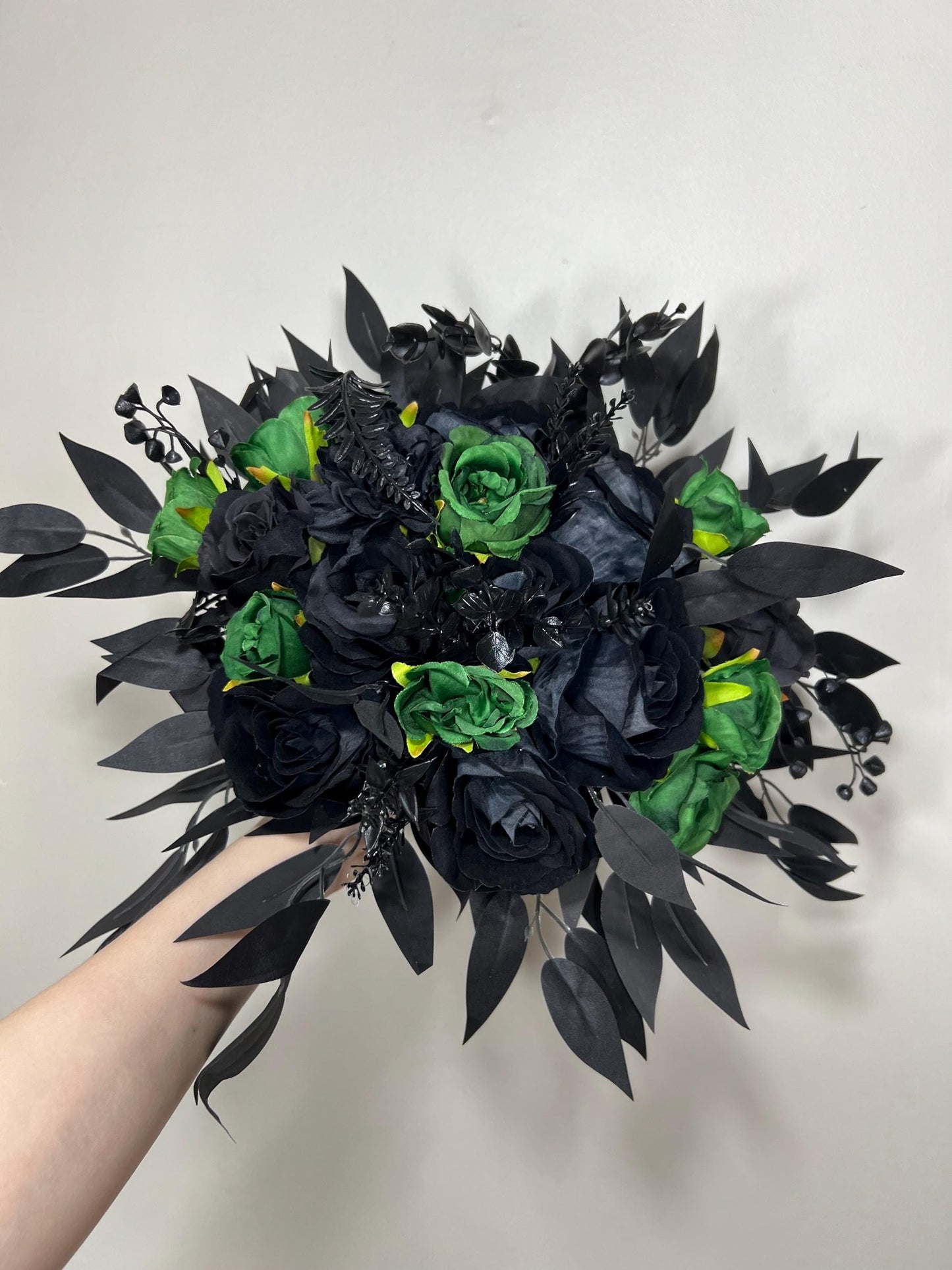 Black Green Bouquet Wedding Bridal Gothic Bouquet Black Dark Green Bridesmaids Bouquet Hunter Green Emerald Black Artificial Flower