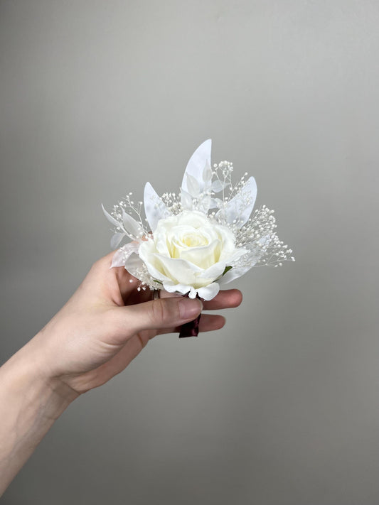 Wedding Boutonniere White Groom Wedding Groomsmen Boutonnière Ivory Artificial Flowers White Rose Classic Corsage White