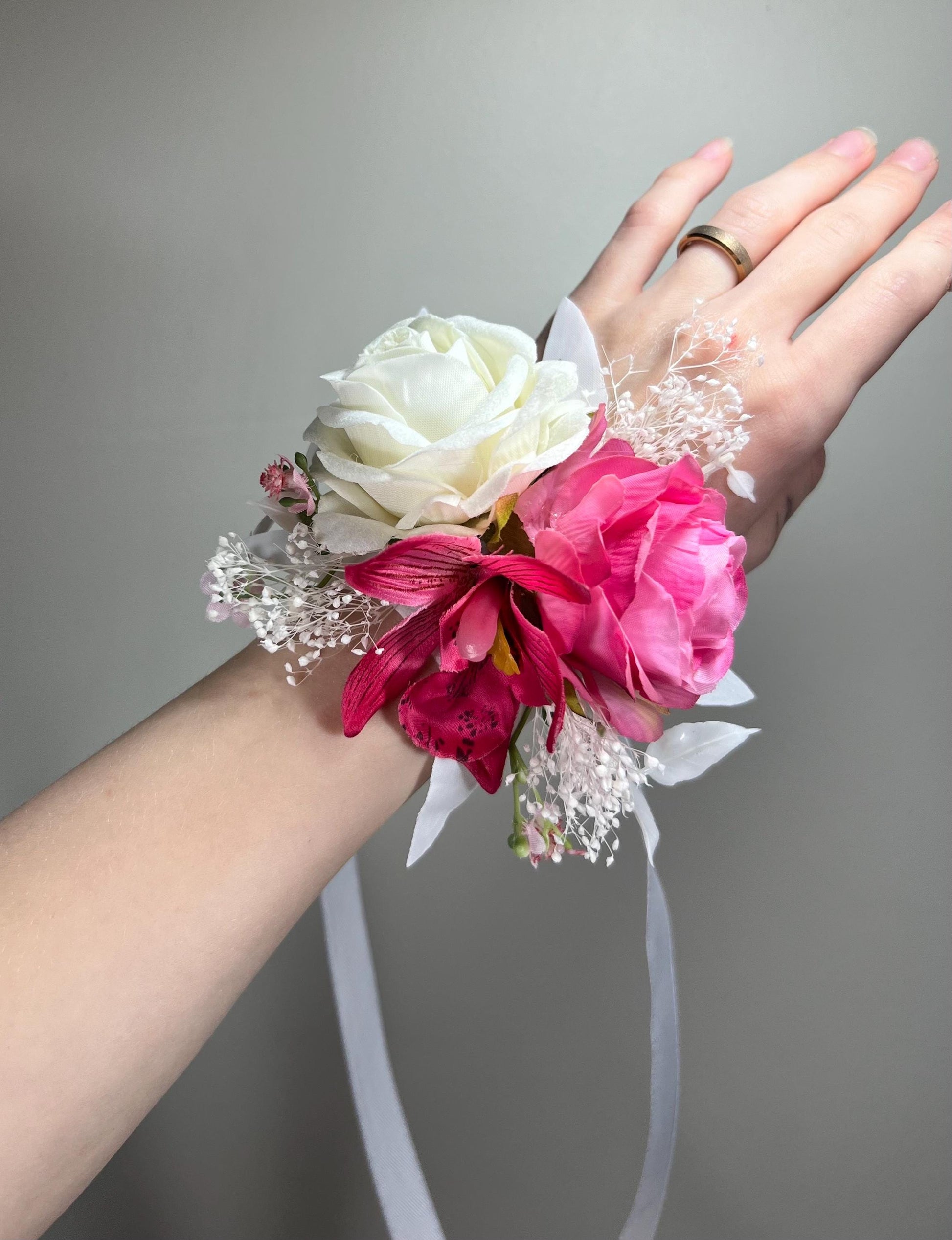 Pink Corsage Wedding Groom White Corsage Mom Corsage Fuchsia Corsage Hot Pink Corsage Orchid Ivory Artificial Flower