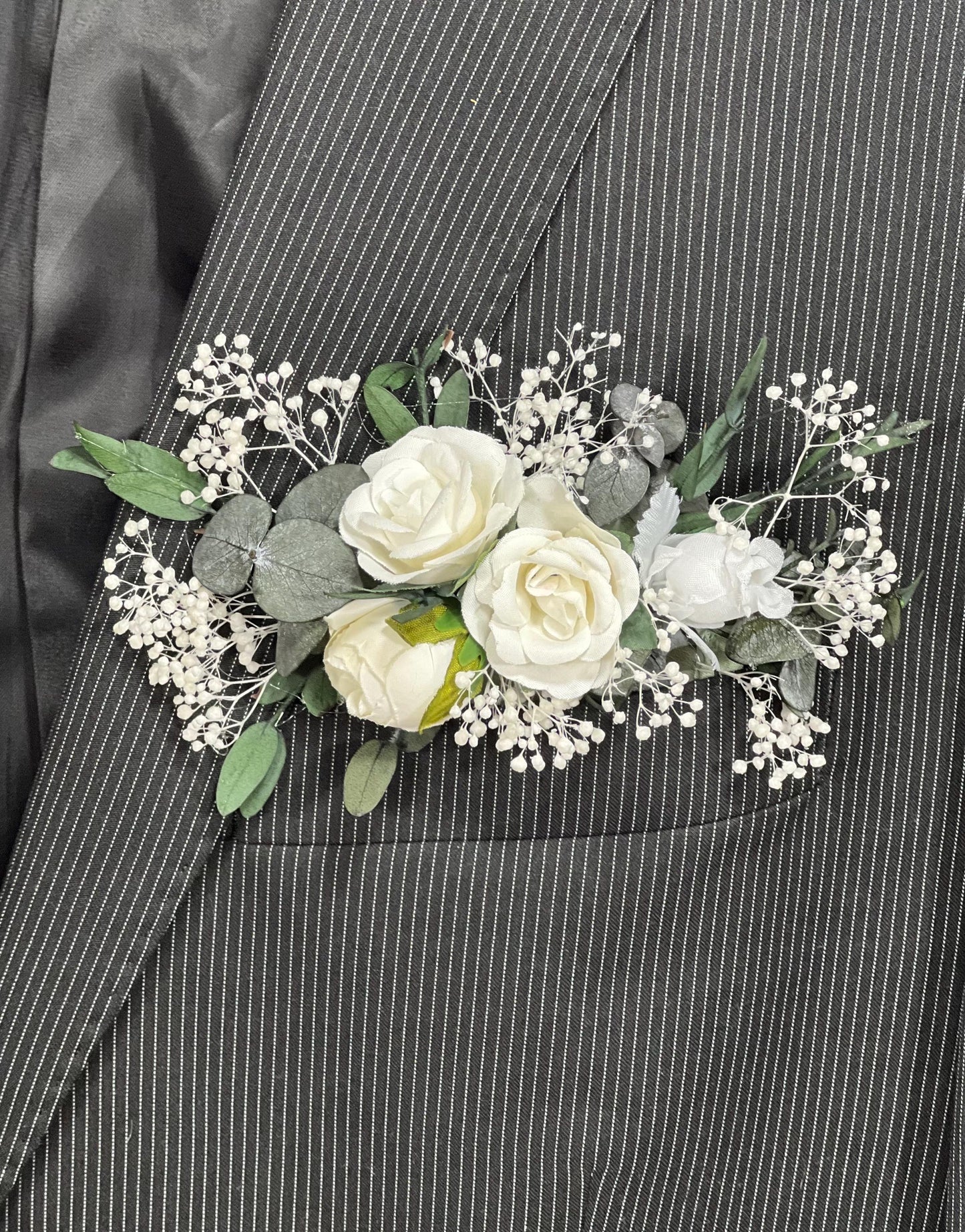 White Pocket Boutonniere Wedding Greenery Groom Boutonnière Square Groomsmen Wedding Ivory Rustic Eucalyptus Baby Breath Artificial Flowers