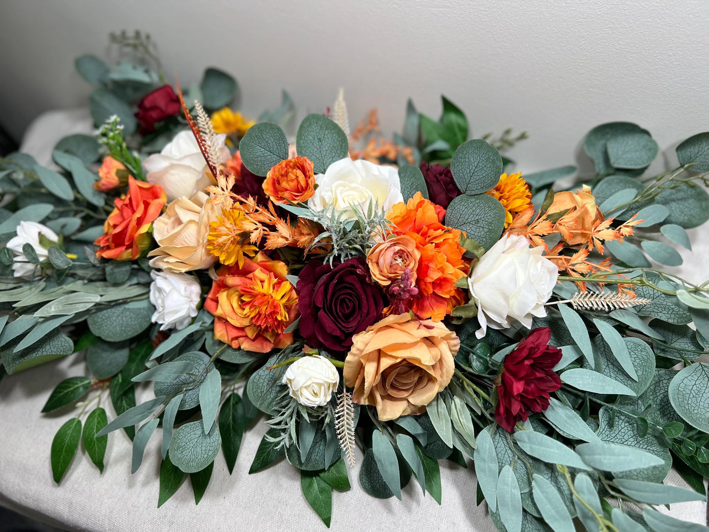 Orange Arch Arrangement Wedding White Terracotta White Arbor Arrangement Fall Burnt Orange Burgundy Arch Arrangement Artificial Flower