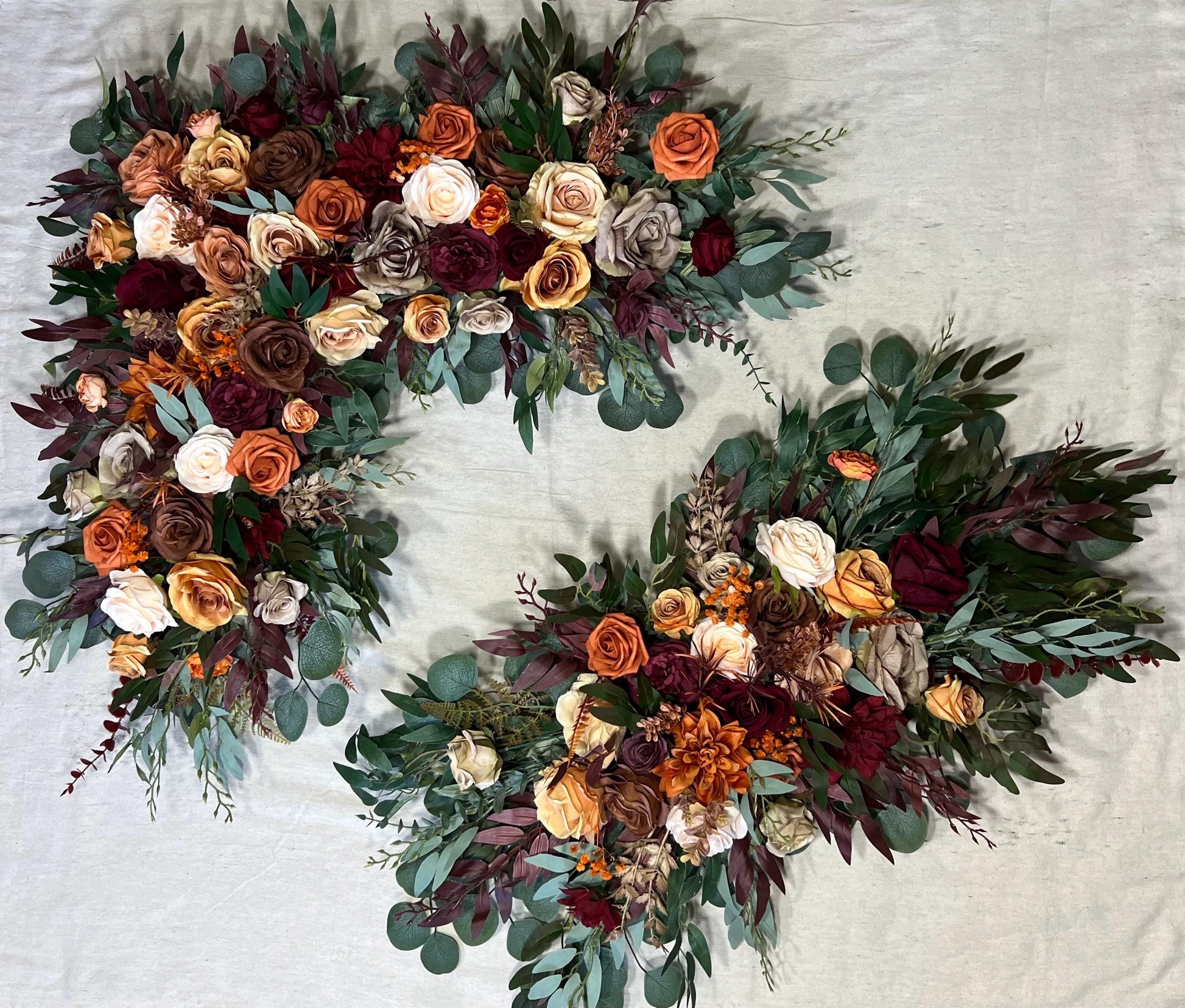 Terracotta Burgundy Arch Arrangements Wedding Rustic Arbor Arrangement Hexagon Flowers Ceremony Artificial Fall Rust Burnt Orange Backdrop
