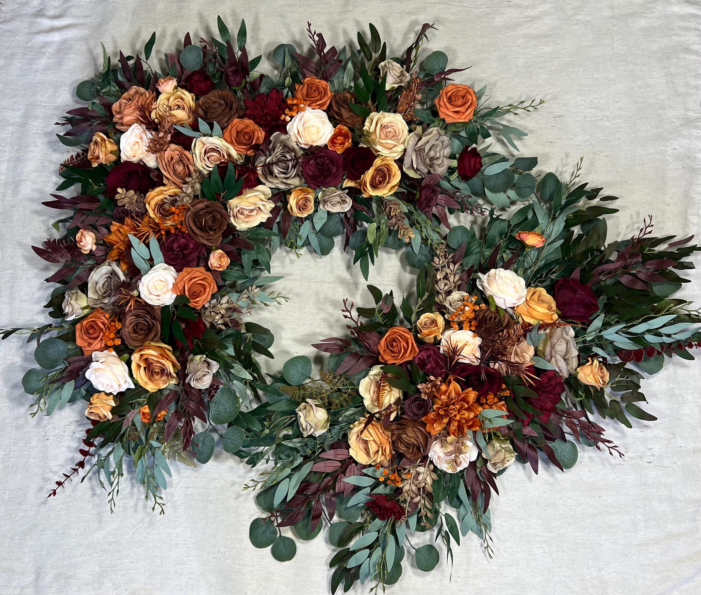 Rust Burgundy Arch Arrangement Champagne Terracotta Arch Aisle Arrangement Brown Orange Decor Burgundy Arbor Arrangement Burnt Orange