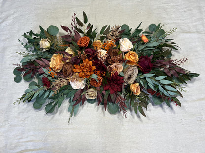 Orange Burgundy Arch Arrangement Champagne Terracotta Arch Aisle Arrangement Brown Rust Decor Burgundy Arbor Arrangement Fall Burnt Orange