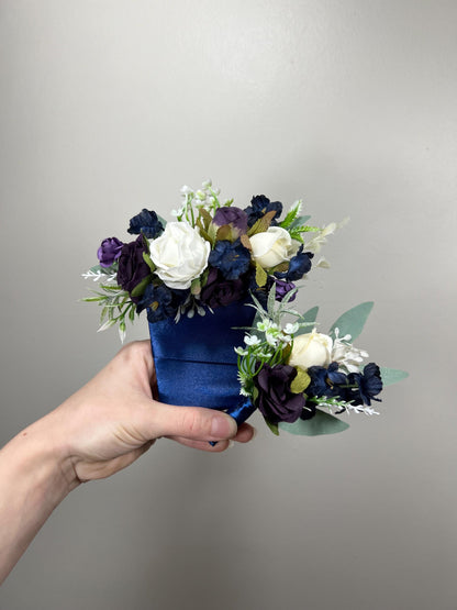 Blue Corsage Wedding Groom Navy Blue White Corsage Purple Ivory Corsage Plum Artificial Flowers