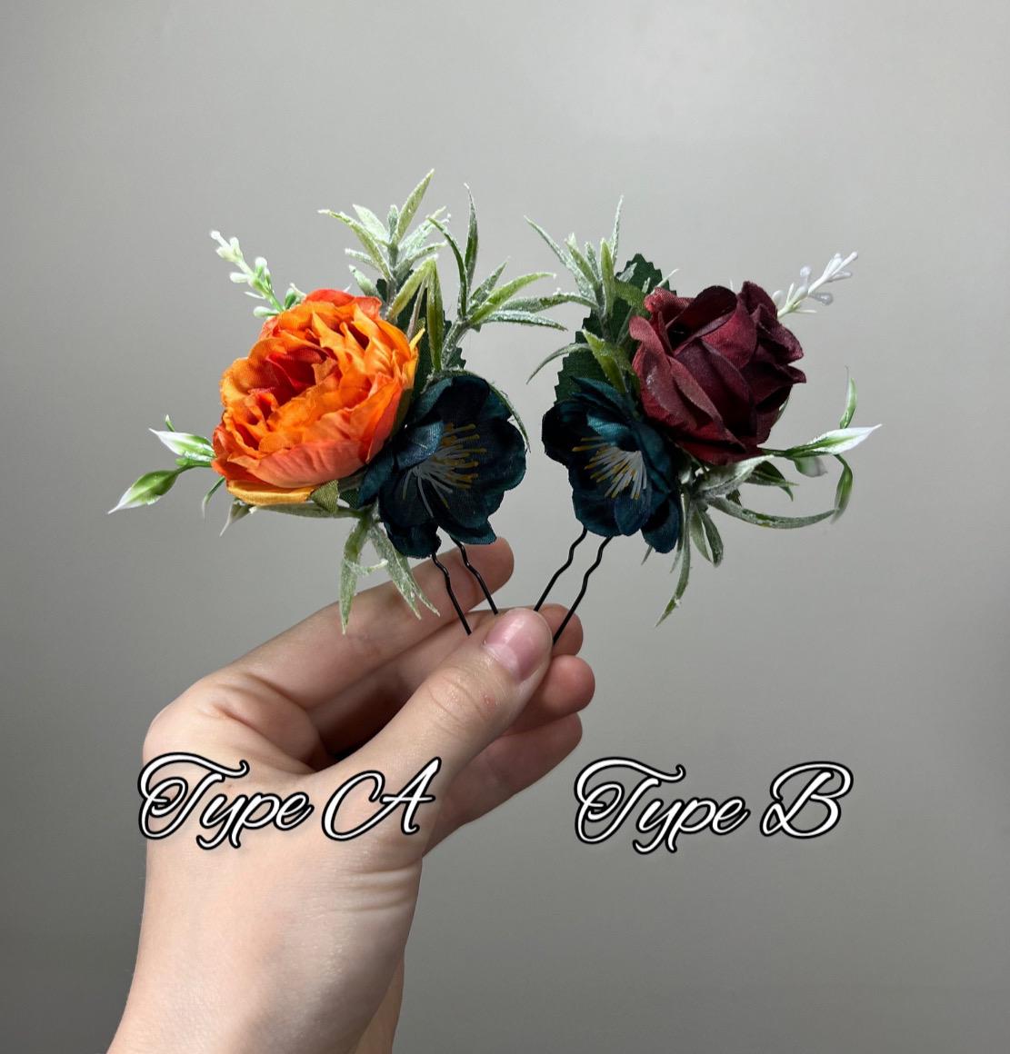 Flower Comb Wedding Dark Teal Head Piece Hair Comb Teal Burgundy Bridal Wedding Burnt Orange Teal Hair Accessories Hair Comb