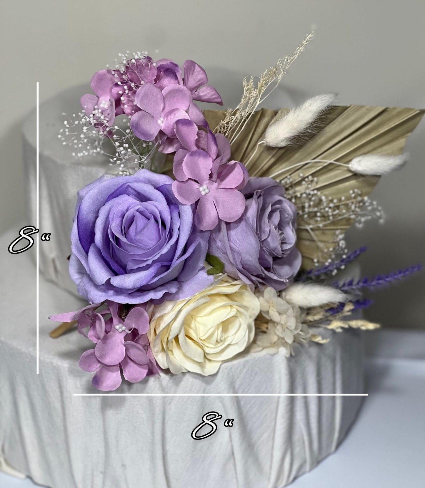 Cake Topper White Wedding Decor Purple Boho Cake Arrangements Lilac Wedding Palm Leave Pink Cake Decoration White Artificial Flowers