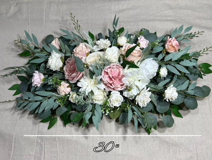 White Pink Arch Arrangement Cross Ivory Arch Aisle Arrangement Blush Decor White Sage Artificial Flowers Eucalyptus Arbor Arrangement