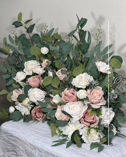 Wedding Aisle Marker Flower Floor Arrangement Whiskey Barrel Décor Pink White Dusty Rose Ground Arch