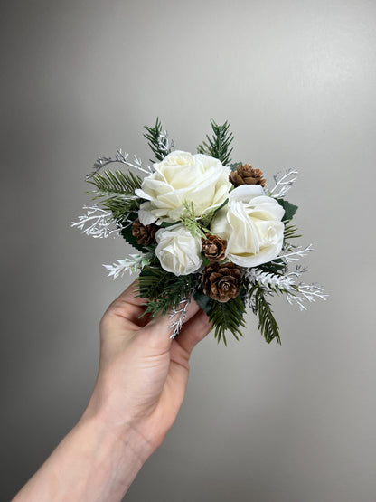 Christmas Cake Decor Wedding White Cake Flower Topper Pine Cone Winter Cake Decoration Silver Christmas White Pine Arrificial Flowers