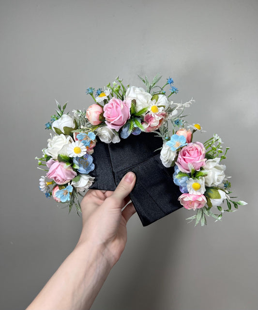 Wild Flowers Corsage Wedding White Blue Pink Wrist Mom Corsage Bridesmaids Daisy Sky Blue Dusty Rose Ivory Baby Breath Artiricial Rustic