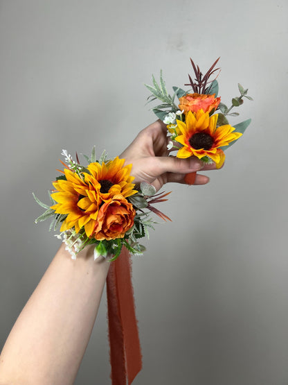 Wedding Bouquet Sunflower Boho Burnt Orange Bridal Terracotta Fall Decor Rust Sunflower Artificial Flowers Dried Pampas Grass Baby Breath