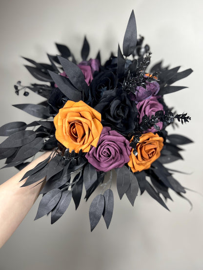 Black Orange Bouquet Wedding Dark Purple Bridal Wedding Gothic Bouquet Black Harvest Orang Purple Black Bridesmaids Bouquet Plum