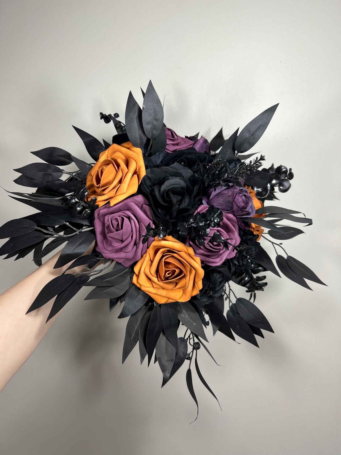 Black Orange Bouquet Wedding Dark Purple Bridal Wedding Gothic Bouquet Black Harvest Orang Purple Black Bridesmaids Bouquet Plum