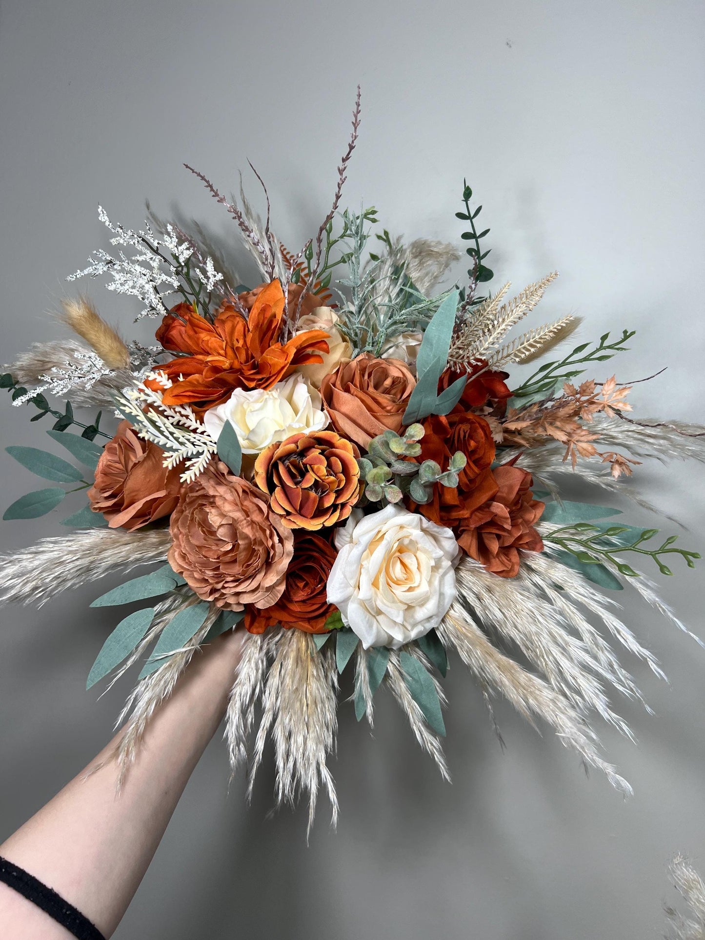 Terracotta Bouquet Ivory Bridal Rust Wedding Champagne Bridesmaids Bouquet Burnt Orange Bouquet Rust Pampas Grass Artificial Flower