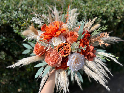 Terracotta Bouquet Ivory Bridal Rust Wedding Champagne Bridesmaids Bouquet Burnt Orange Bouquet Rust Pampas Grass Artificial Flower