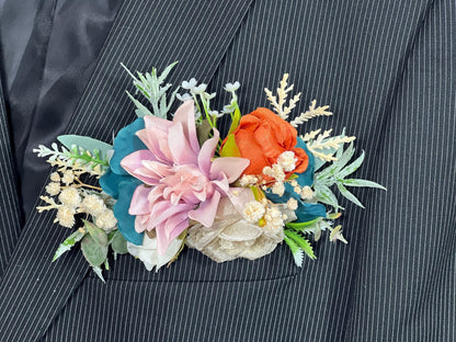 Teal Rust Corsage Wedding Dusty Rose Terracotta Corsage White Gold Dark Teal Boutonniere Rust Teal Artifical Flower