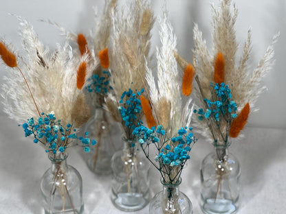 Centerpiece Teal Orange Mini Wedding Dried Bouquet Teal Burnt Orange Baby Breath Turquoise Wedding Terracotta Small Centerpiece Pampas Grass