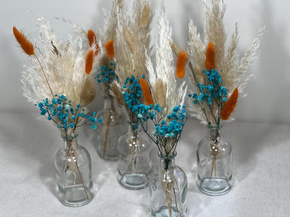 Centerpiece Teal Orange Mini Wedding Dried Bouquet Teal Burnt Orange Baby Breath Turquoise Wedding Terracotta Small Centerpiece Pampas Grass