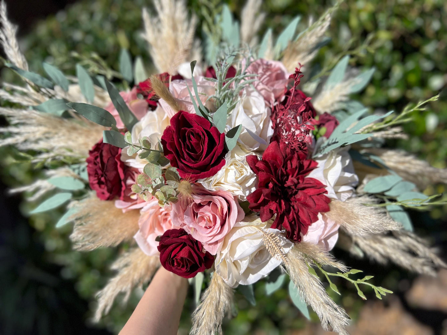 Burgundy Pink Bouquet Wedding Bridal Dusty Rose Bouquet Ivory Burgundy Bridesmaids Bouquet Dusty Rose Champagne Pampas Grass Eucalyptus