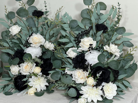 Set of 2 Wedding Aisle Marker Flower Floor Arrangement Whiskey Barrel Décor Black and White Ground Arch Wedding Ivory