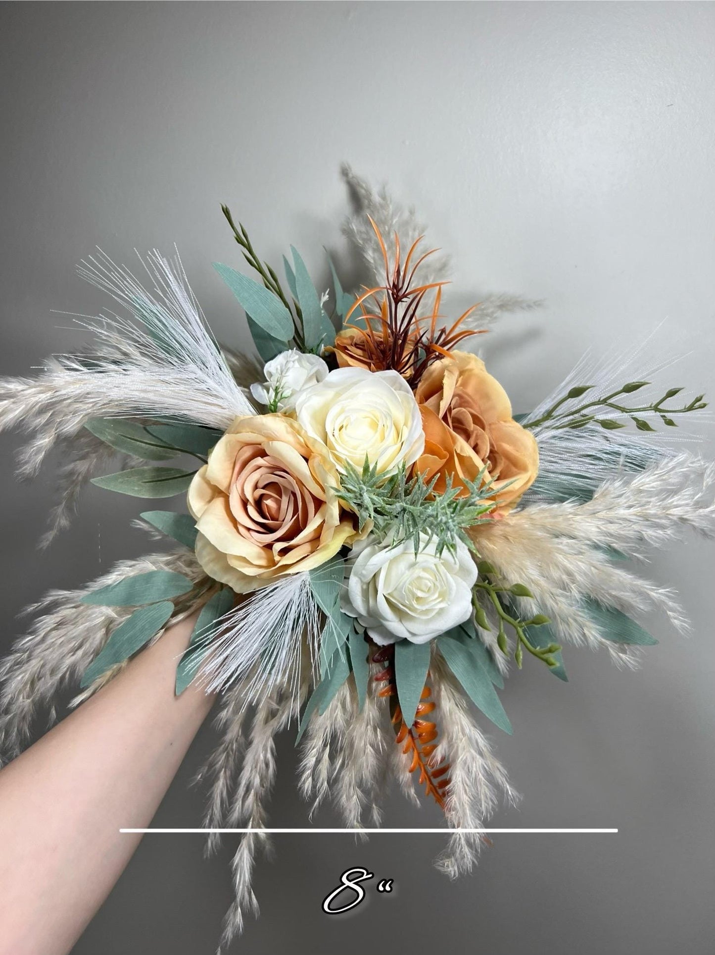 Orange Bouquet Bridal Bouquet White Burnt Orange Ivory Bridesmaids Bouquet Rust Pampas Grass Terracotta Eucalyptus Artificial Flower