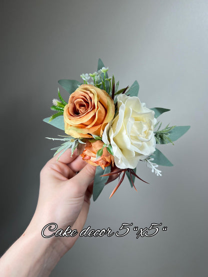 Orange Cake Decoration Terracotta Cake Topper White Orange Decor Cake Arrangements Ivory Wedding Cake Decoration Rust Flower Topper