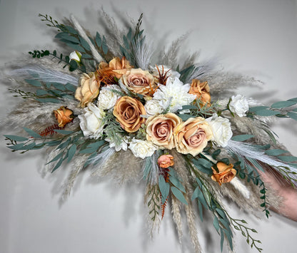 Orange Arch Arrangement Boho Terracotta Burnt Orange White Arch Aisle Arrangement Ivory Arbor Pampas Grass Eucalyptus Artficial Flower