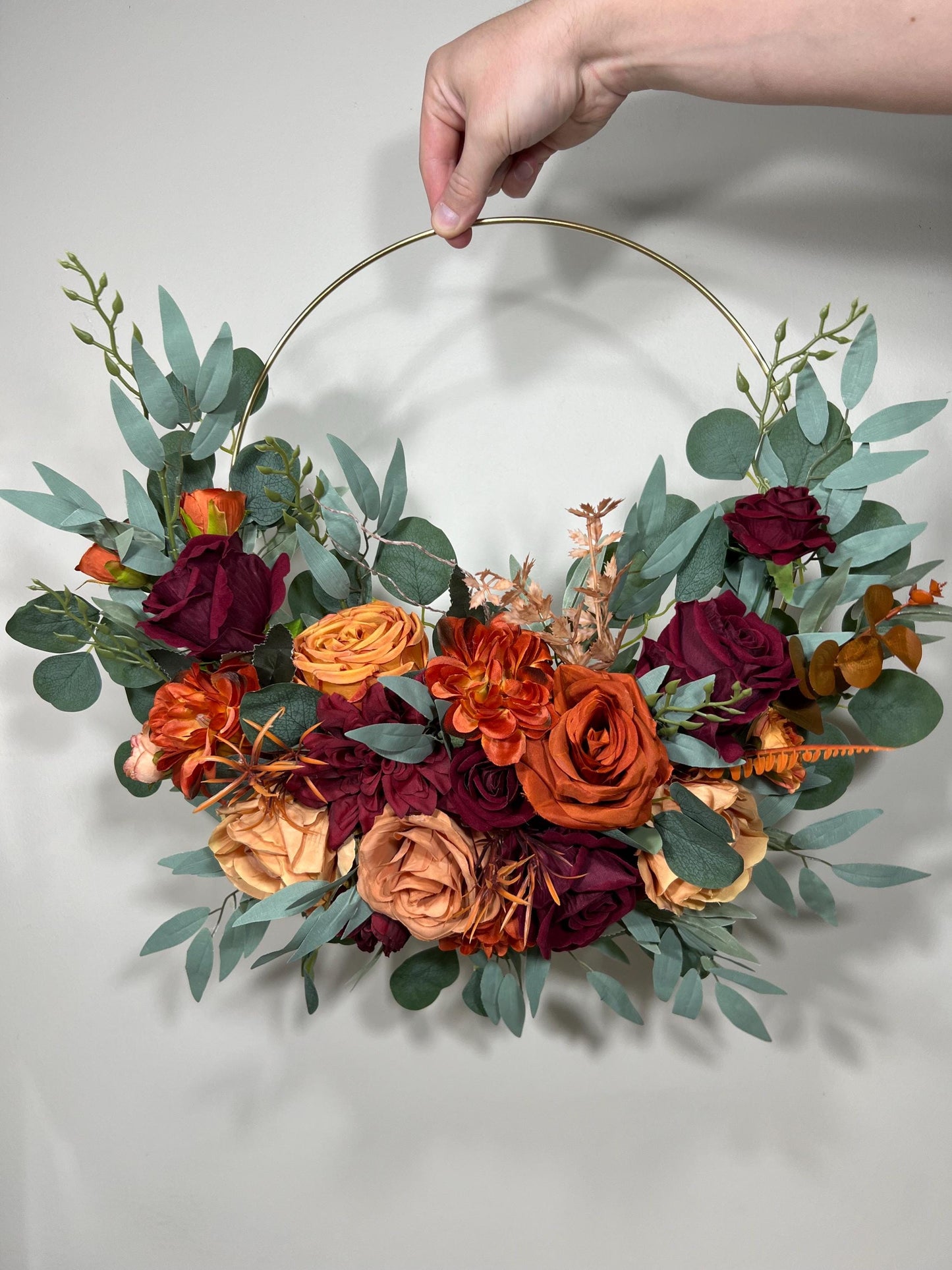 Wedding Hoop Terracotta Bridal Rust Hoop Burgundy Bridesmaids Ring Rust Wreath Flower Girl Terracotta Fall Hoop Wreath Artificial Flower